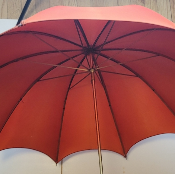 Vintage orange silk unbrella - Picture 3 of 11